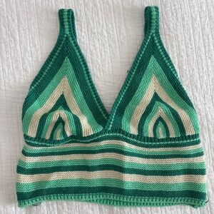 Zara Green Knit Striped Crop Top